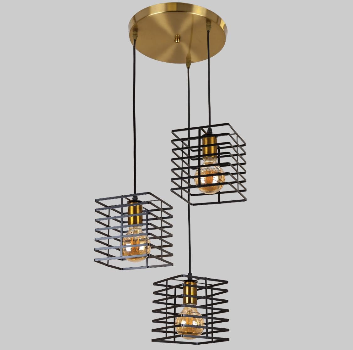 Люстра с плафонами лофт Бронзовый/Черный (56-PR104F-3 BRZ+BK)