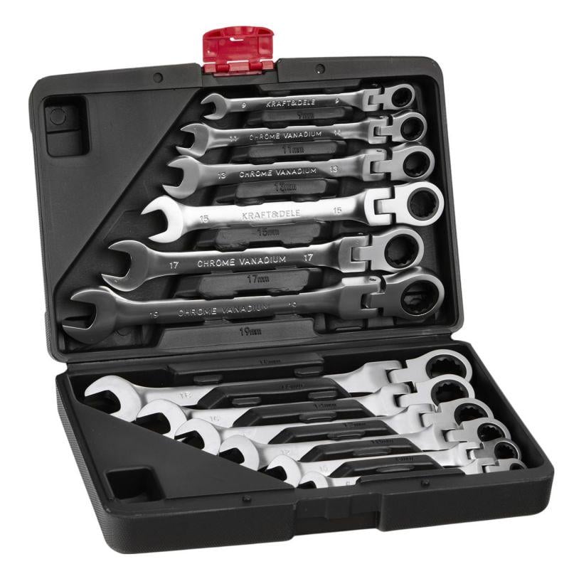 Набор ключей рожковых накидных с трещоткой Kraft&Dele KD11304 8-19 мм 12 шт.