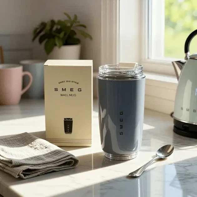 Термокухоль Smeg Wall Mug з подвійними стінками та поворотною кришкою 240 мл Сірий (3001319038)