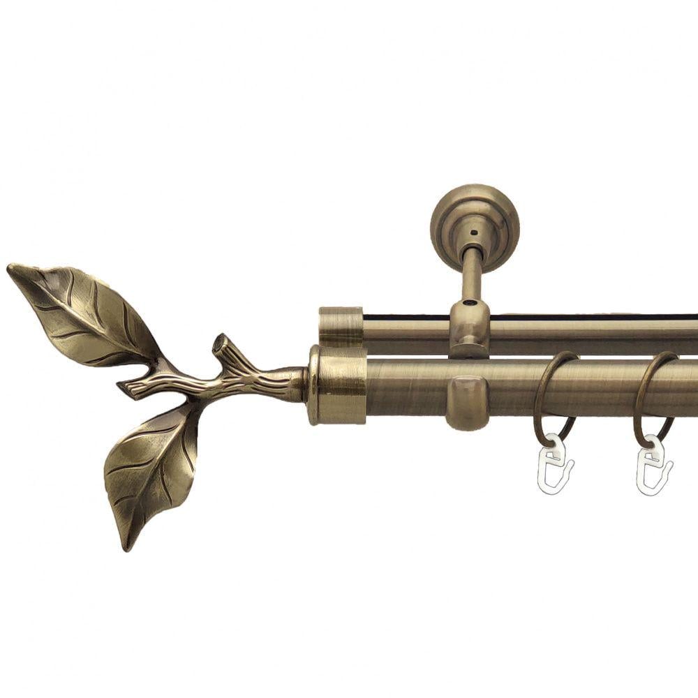 Карниз металлический Orvit Листок Розы двухрядный оппозитный/гладкая профильная труба/кольцо металлическое Антик 25/19 мм 200 см (7524097)