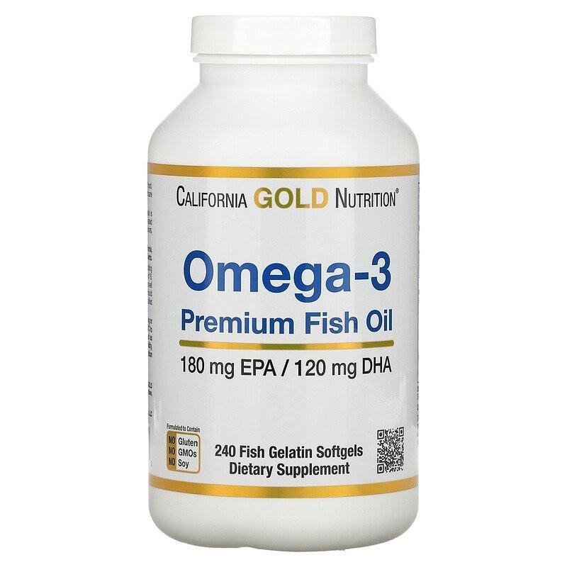 Жирные кислоты California Gold Nutrition Omega-3 Premium Fish Oil 240 капсул Жирные кислоты California Gold Nutrition Omega-3 Premium Fish Oil 240 капсул