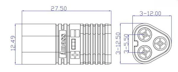 Конектор силовий AMASS MT60-M 3PIN тато з ковпачком Max 60A (48078825-1) - фото 4