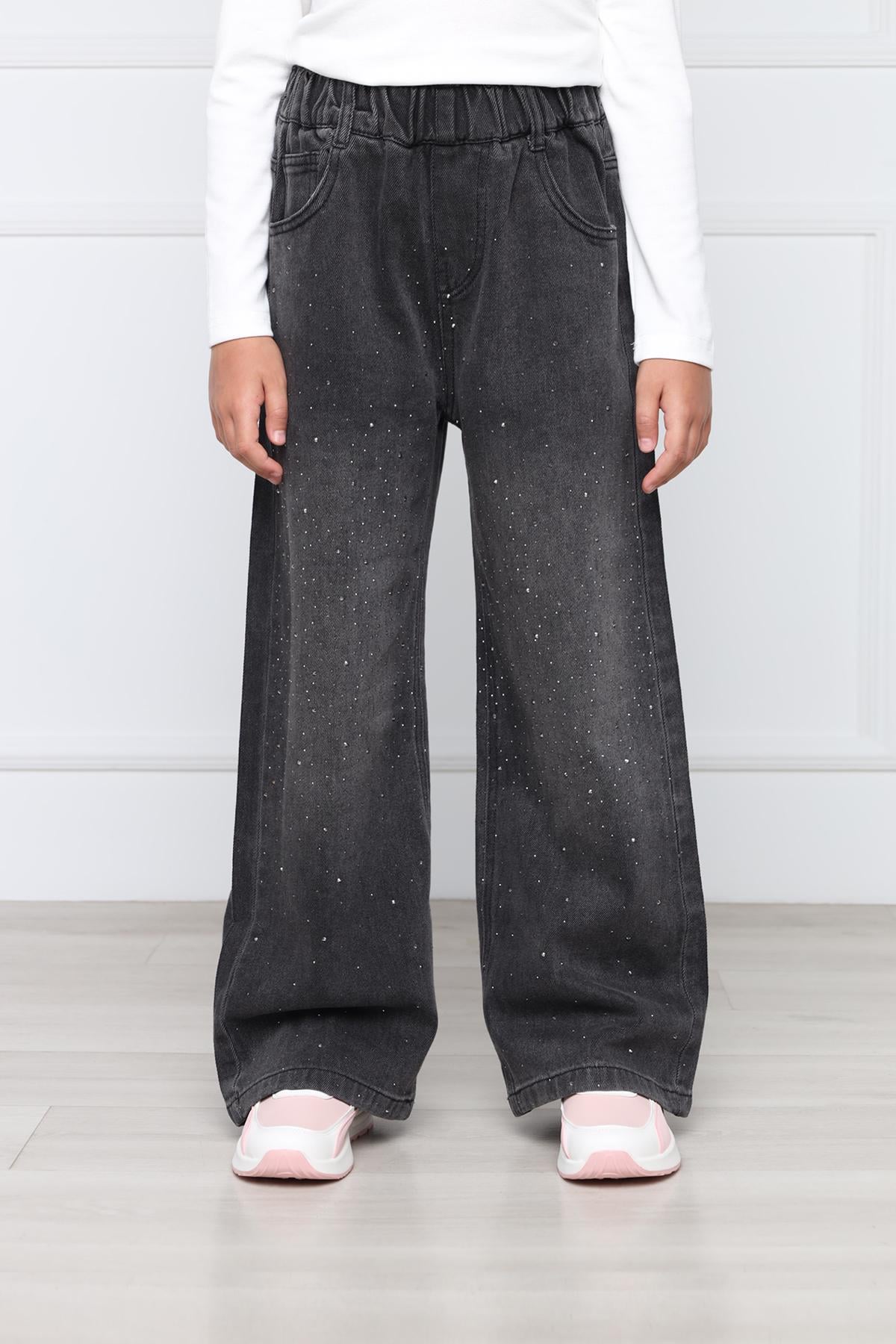 Джинсы wide leg для девочки 140 см Серый (ЦБ-00297149)