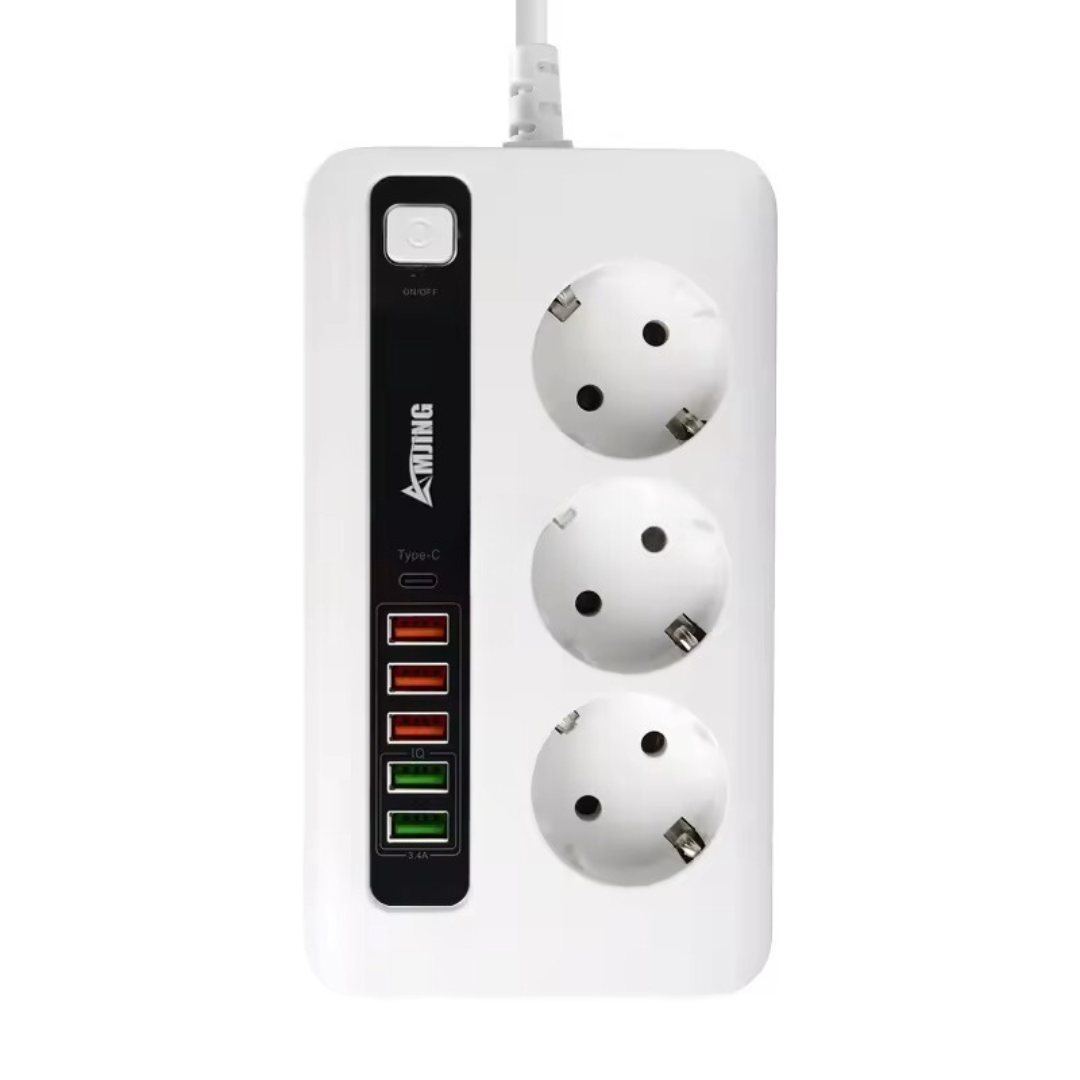 Фільтр мережевий BKL-04 на 3 розетки 1 Type-C/5 USB 100-250V 10А Білий - фото 2