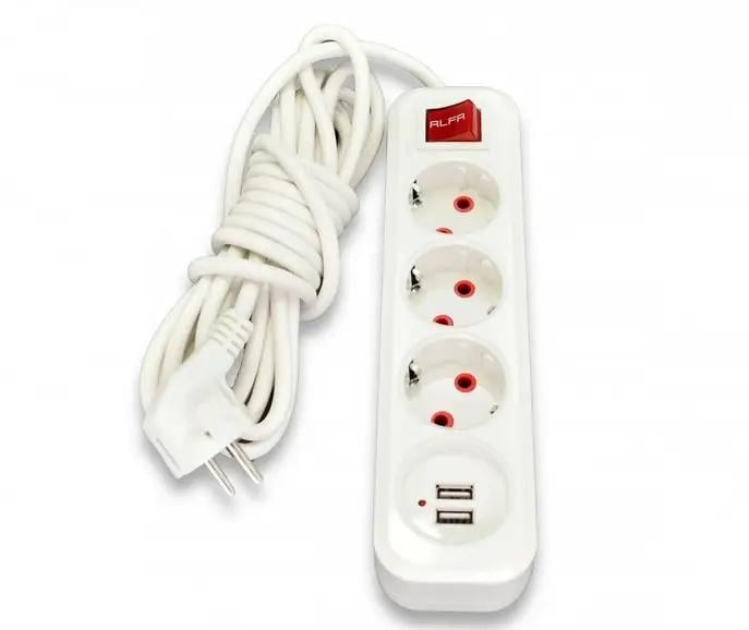 Удлинитель с выключателем 16 А RLFR 3 розетки и 2xUSB 5 м (2481)