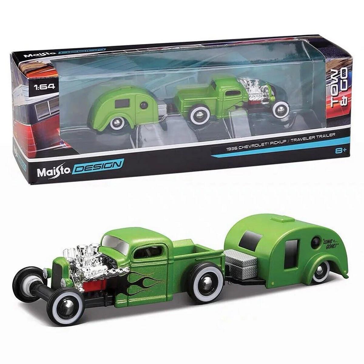 Игрушечная машинка Maisto Design 1936 Chevrolet Pickup & Traveler Trailer 2017 Tow & Go Set (11368)