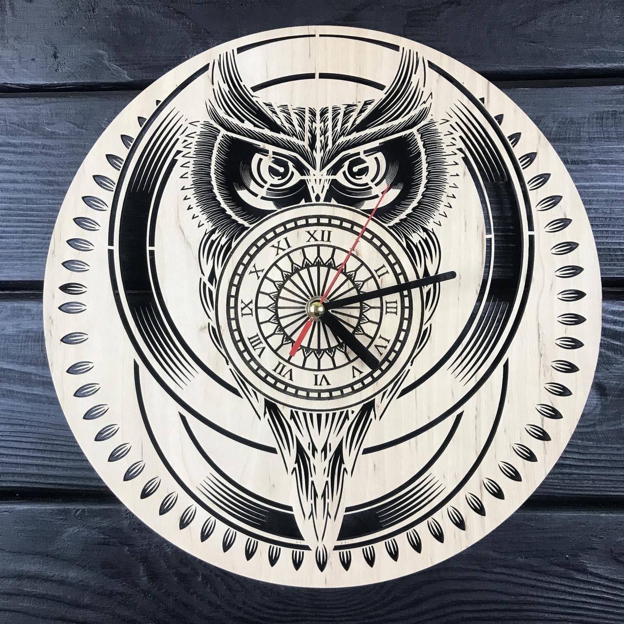 Часы настенные дизайнерские из дерева Сова