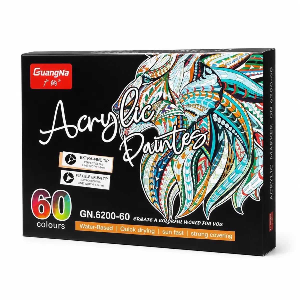Маркеры акриловые GuangNa Acrylic Paint Markers 60 цв. двухсторонние 1-5 мм (GN.6200-60)