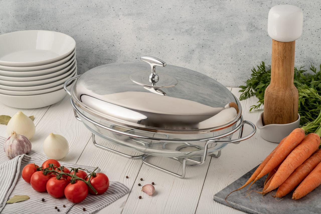 Марміт із жароміцного скла Edenberg з кришкою з нержавіючої сталі 3,2 л (EB-1443)