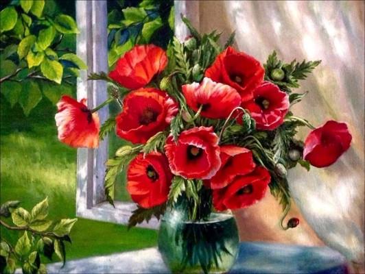 Набор алмазной мозаики ColorArt Маки на подоконнике (SP058)