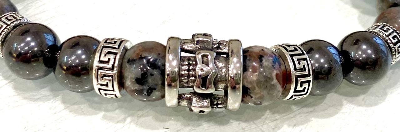 Браслет LITAURS из натуральных камней лабрадорит/гематит с металлическими вставками L 18-21 см (241212-1) - фото 4