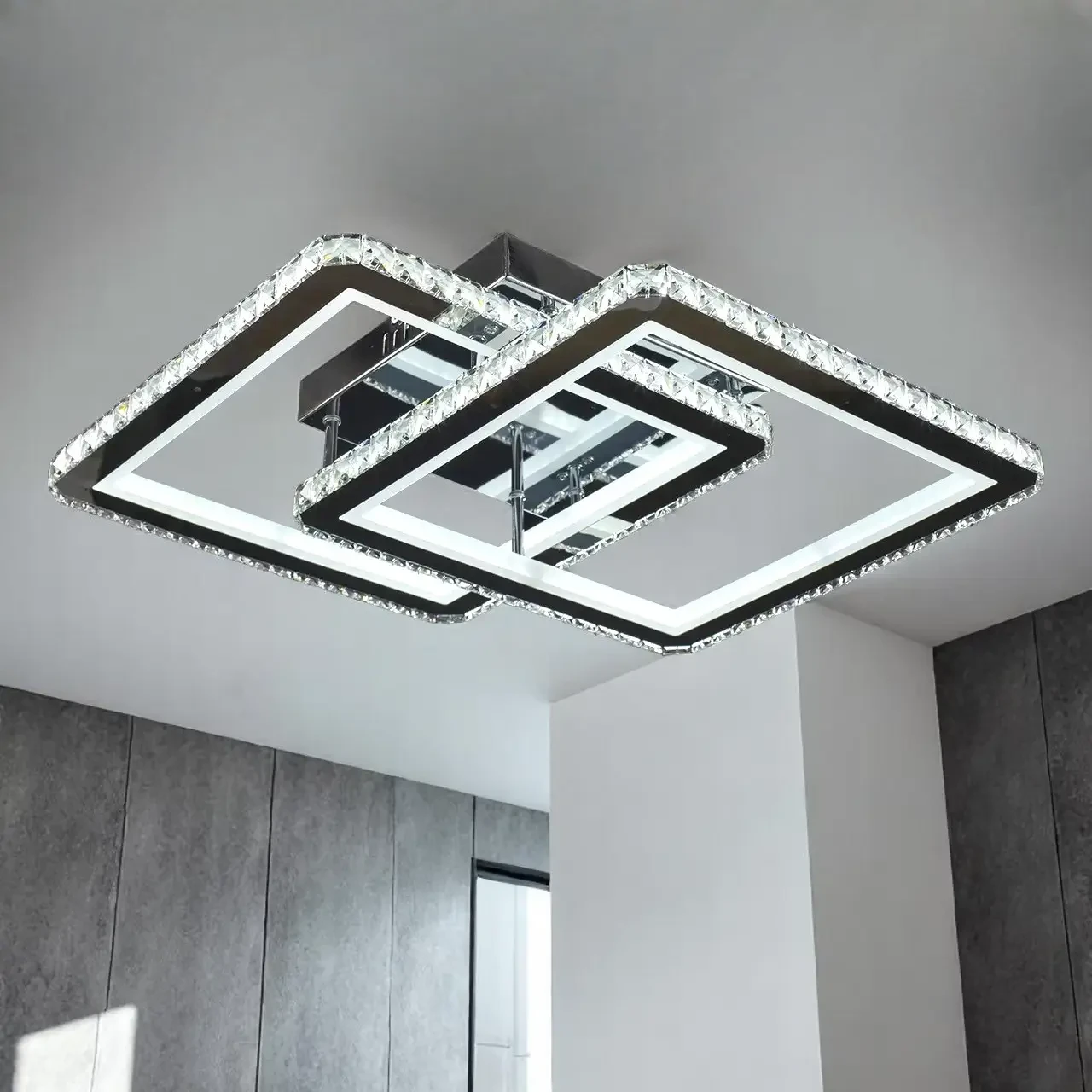 Люстра потолочная светодиодная хрустальная 160 W 70 см 20 кв м (2865062859)