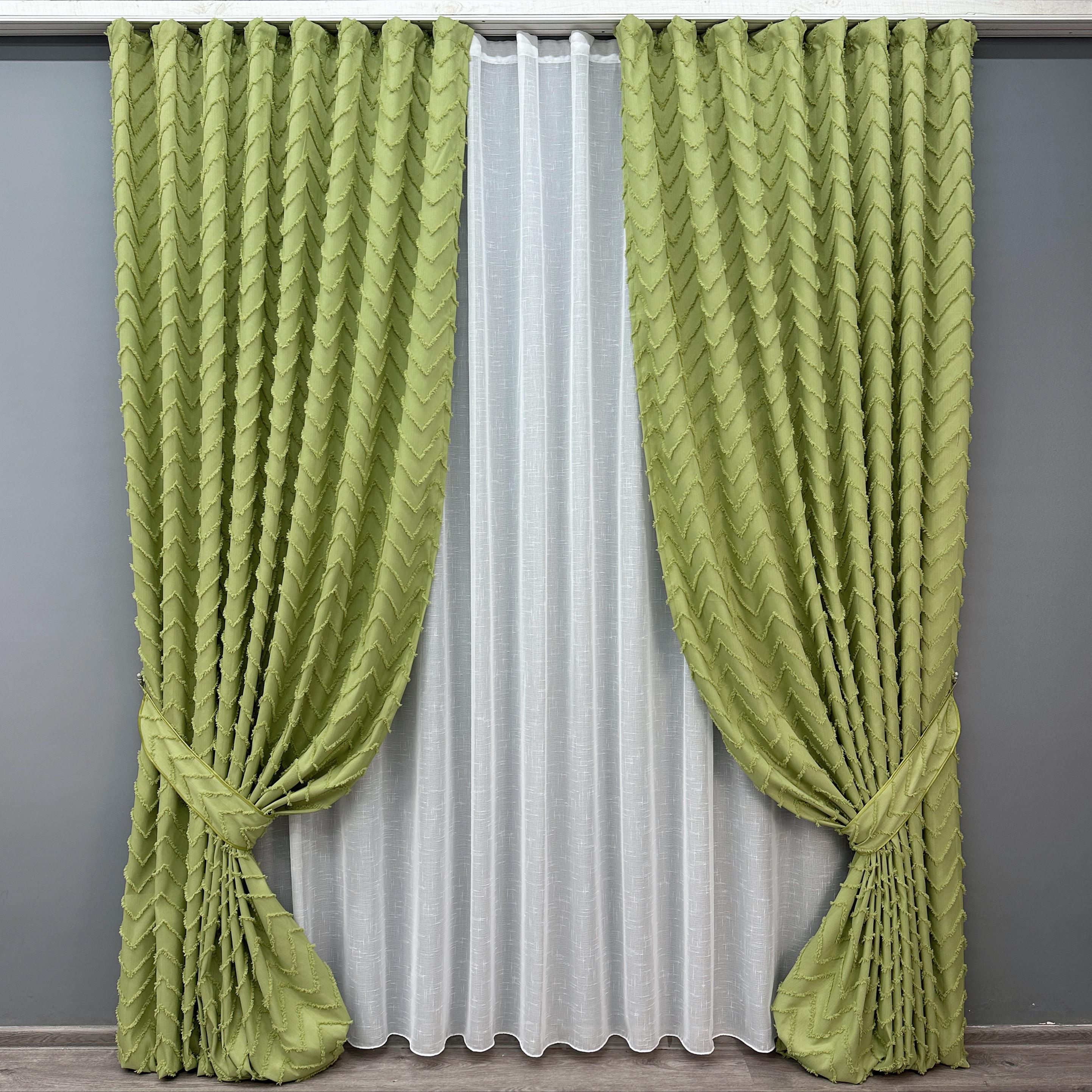 Комплект штор VR-Textil №1805ш Лен Букле 200х295 см 2 шт. Оливковый (32-123)