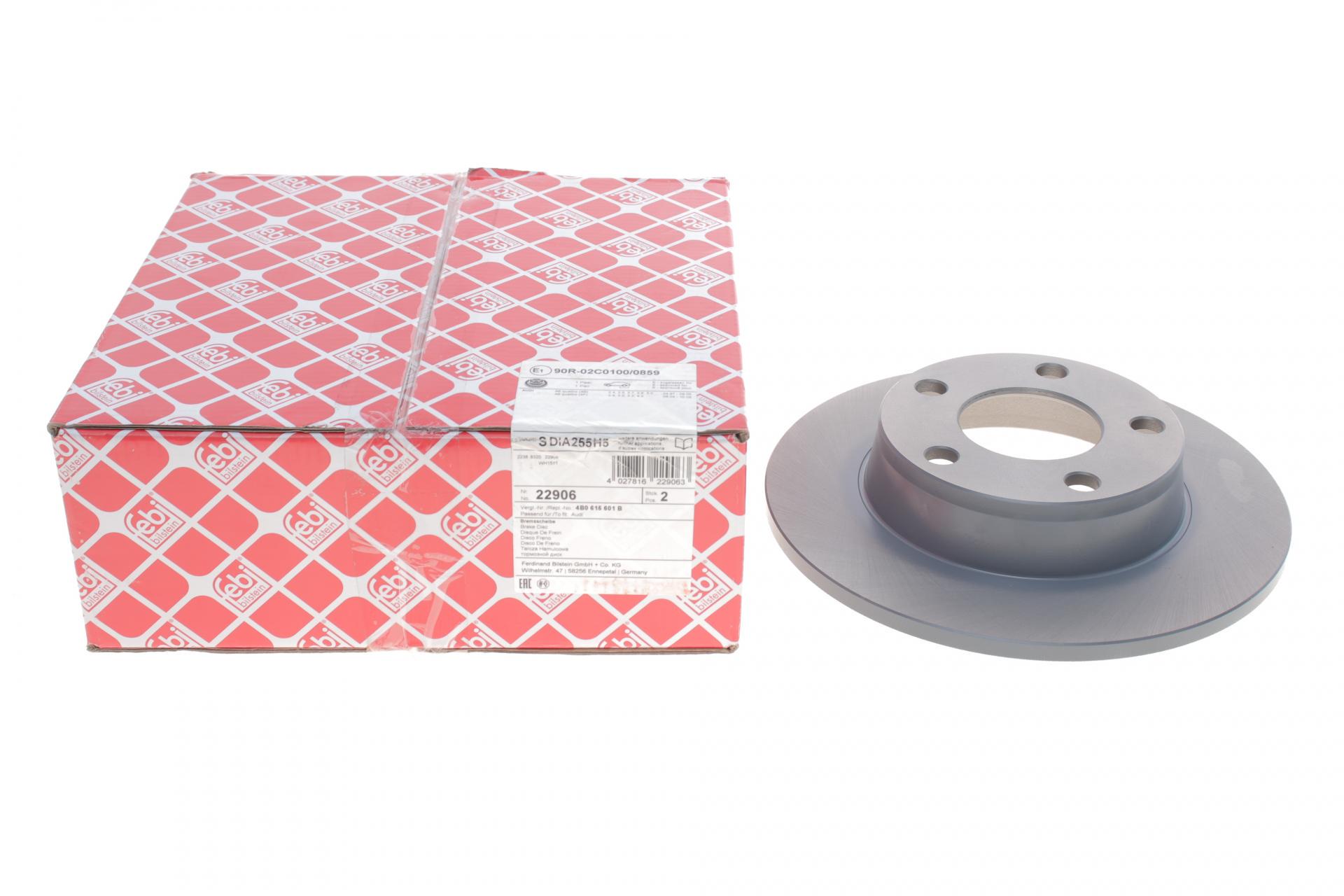 Диск тормозной задний FEBI BILSTEIN для Audi A6 97-05 255x10 мм (22906)