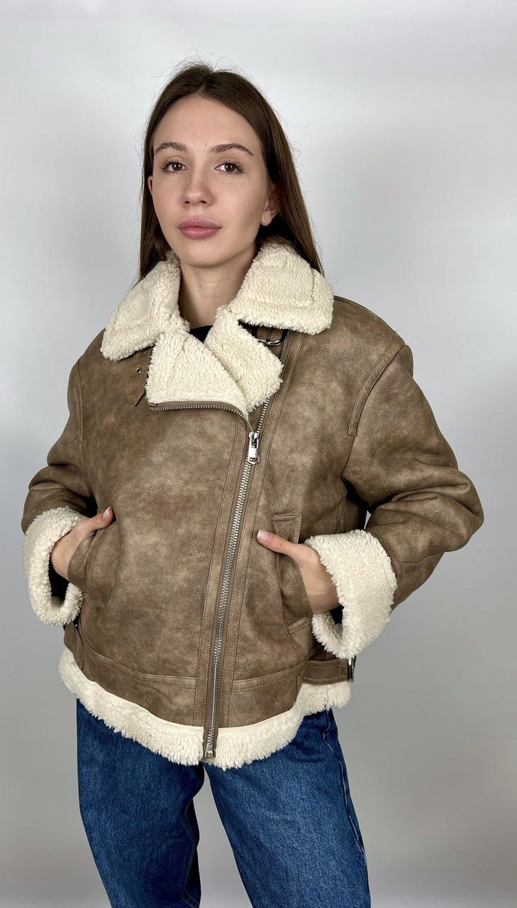 Дубленка женская Бренд #2404-02 M Бежевый (23918473) - фото 2