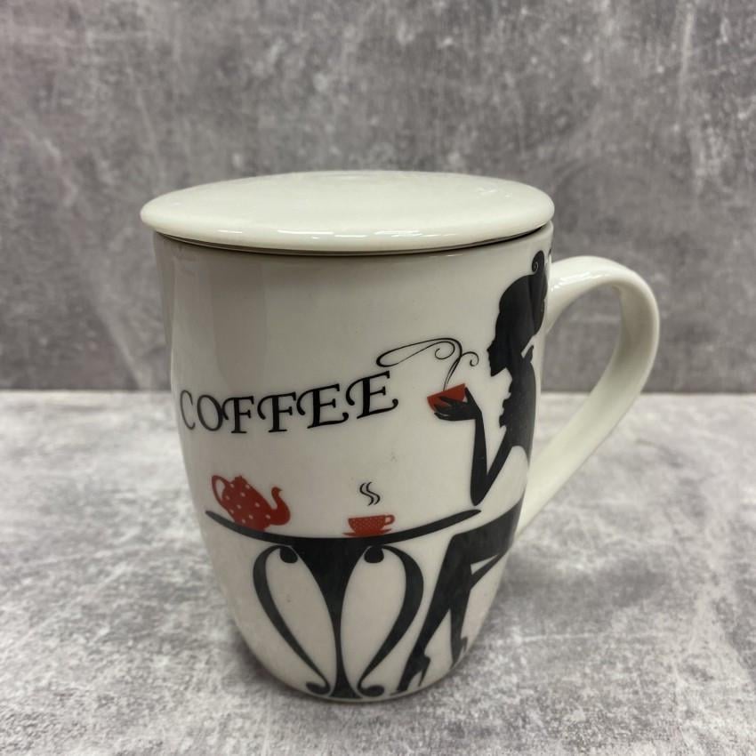 Чашка Interos 88628 Дама для заваривания чая с крышкой и металлическим ситечком 330 мл