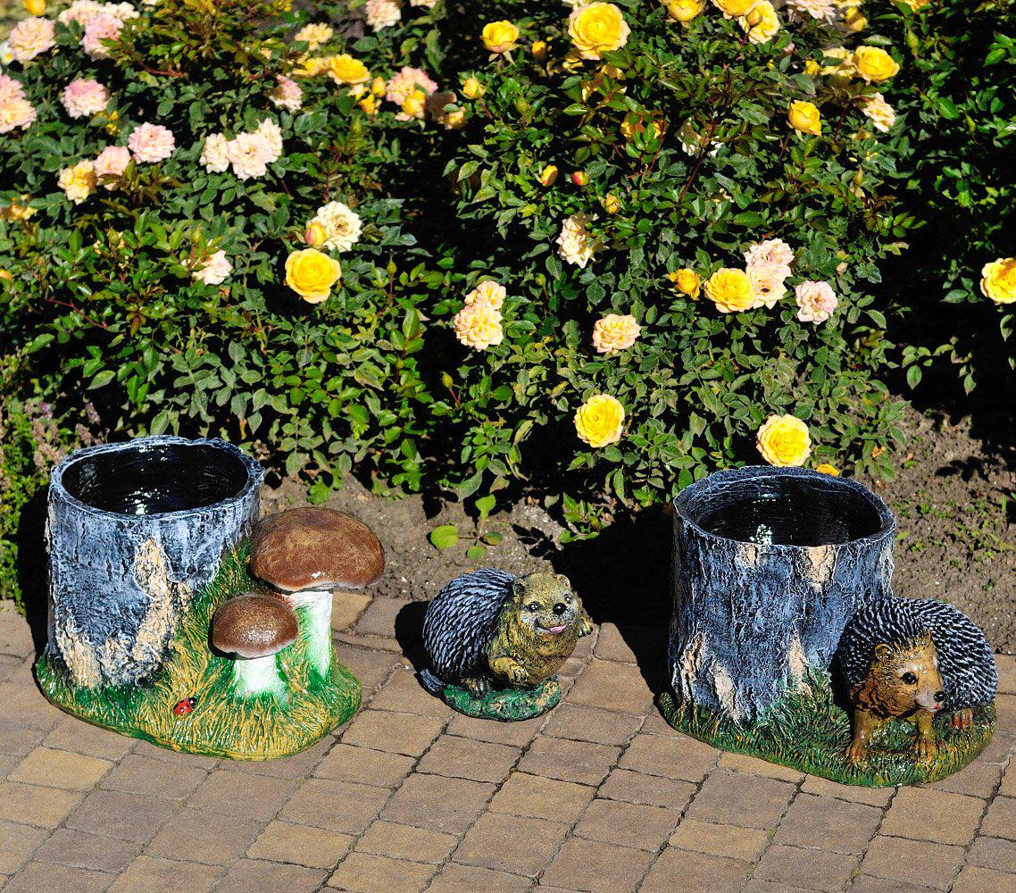 Подставка для цветов Пенек с ежиком/еж сидячий и пенек березовый (4.127-129-596.de)