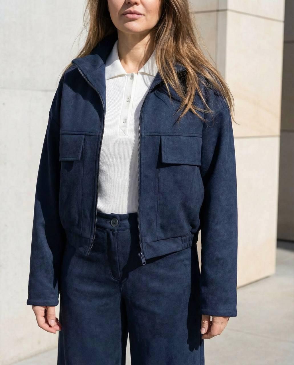 Бомбер женский замшевый Seventeen S-M Темно-синий