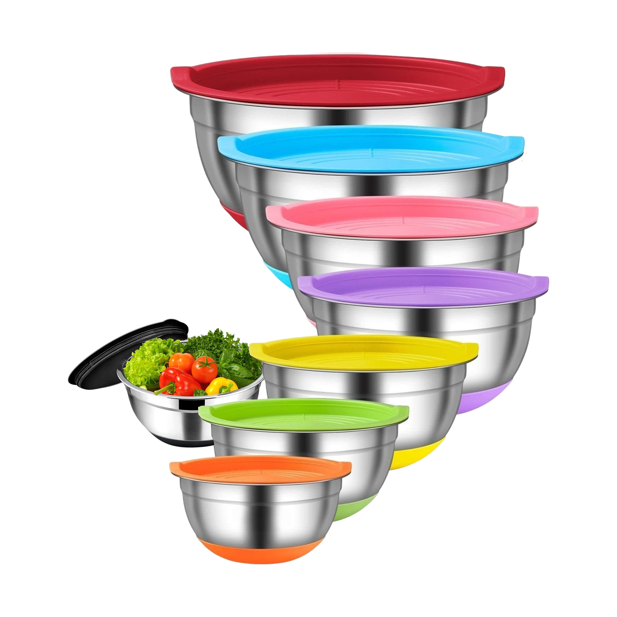 Набор нержавеющих лоханок Ari&Ana с силиконовым дном и герметичными крышками 8 шт. Разноцветный Набор нержавеющих лоханок Ari&Ana с силиконовым дном и герметичными крышками 8 шт. Разноцветный