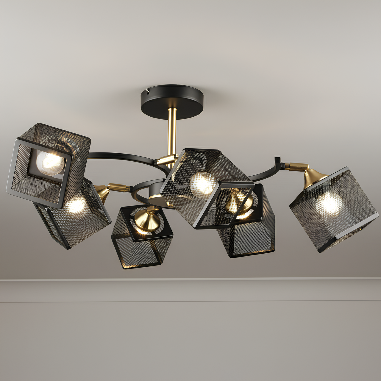 Люстра Sirius на шесть металлических плафонов-кубов под лампы Е27 Черный/Медный (N6606/6)