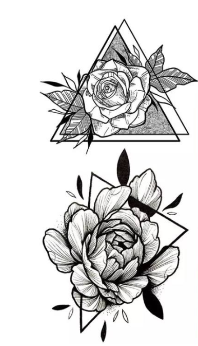 Тату временное водостойкое 3D большое Пион в треугольнике BK-047 18х9 см (4419452)