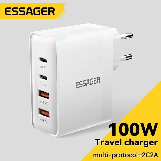 Зарядное устройство Essager GAN для ноутбука быстрая зарядка 4 порта 100W White (23511042) - фото 2 Зарядное устройство Essager GAN для ноутбука быстрая зарядка 4 порта 100W White (23511042) - фото 2