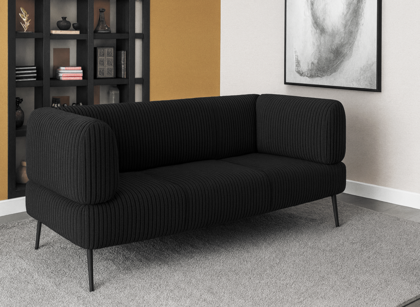 Диван офисный ТОБІ ШО Бенно-1 с подлокотниками 1500х720х750 мм велюр/вельвет Lotus 100/Black (msr45h9)