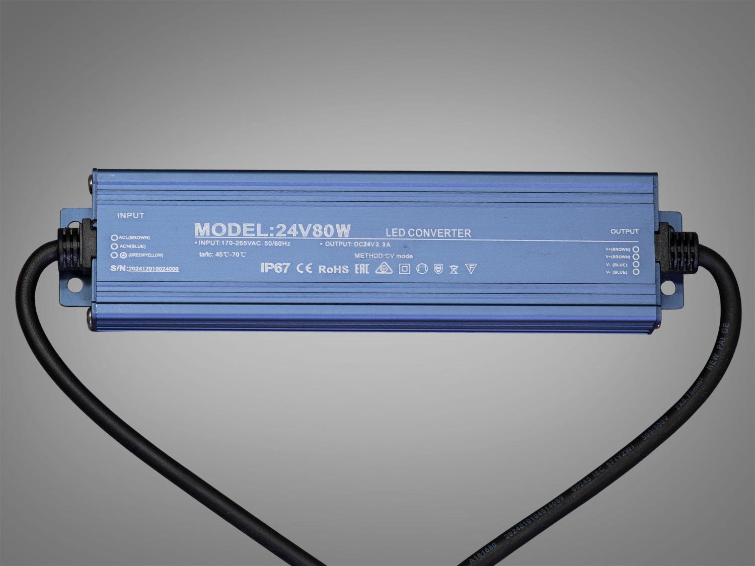 Трансформатор 24 В для подключения LED ленты 80 Вт 3,33А (PPF-PW-IP68-24V-80w)