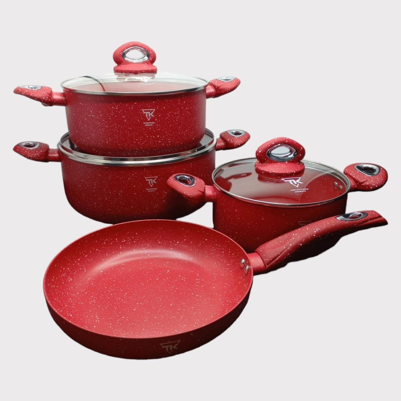 Набір каструль Top Kitchen TK00094 та сковорода з гранітним покриттям Червоний (TK00094-22)