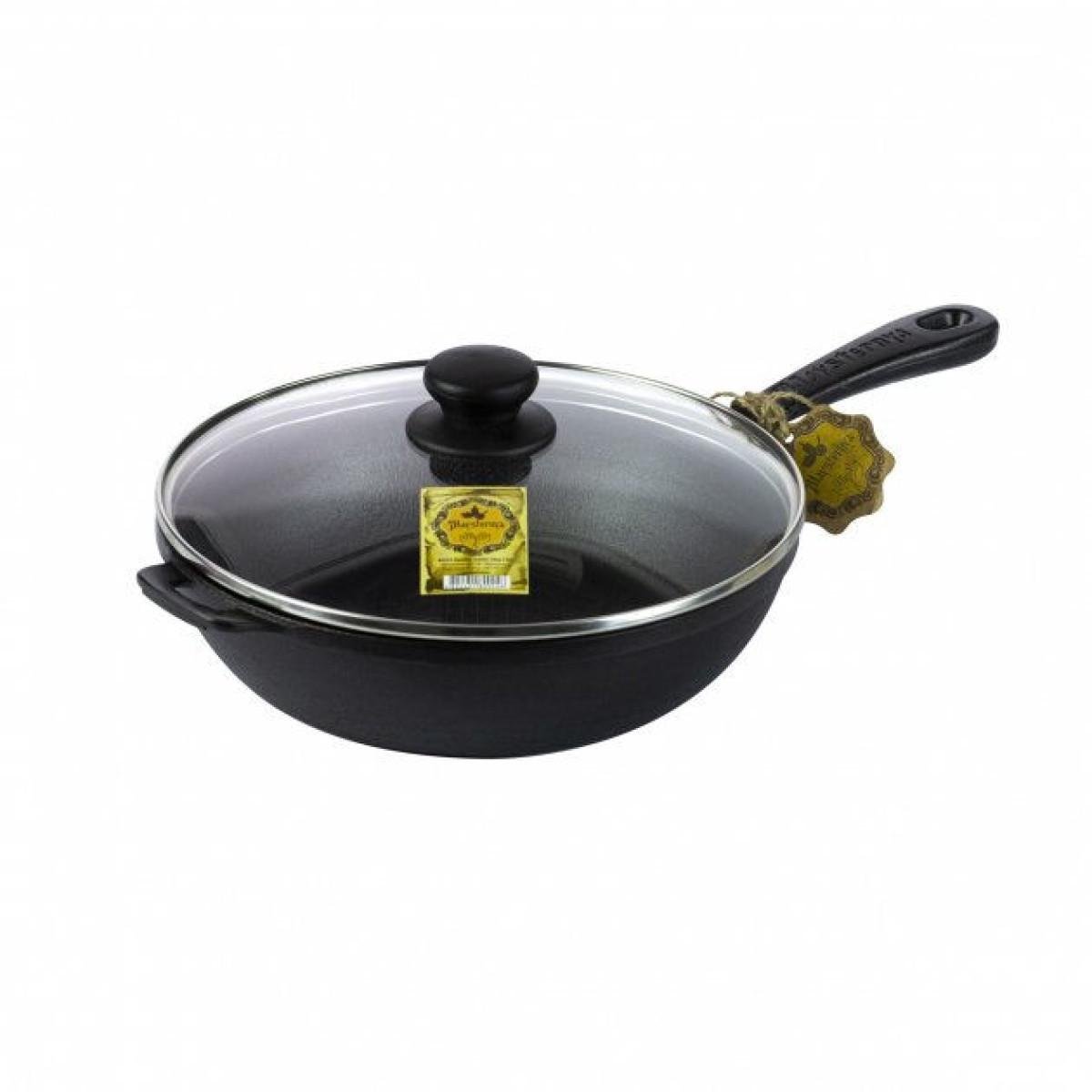 Сковорода со стеклянной крышкой чугунная литая 240х60 мм (29657740)