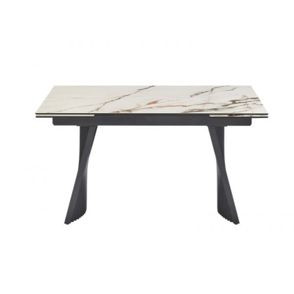 Стол обеденный раскладной Vetro Mebel TML-985 Олимпия из керамики+стекло/метал 90х140/70 см Касса голд/Черный (TML-985-kasa-gold/black) - фото 2