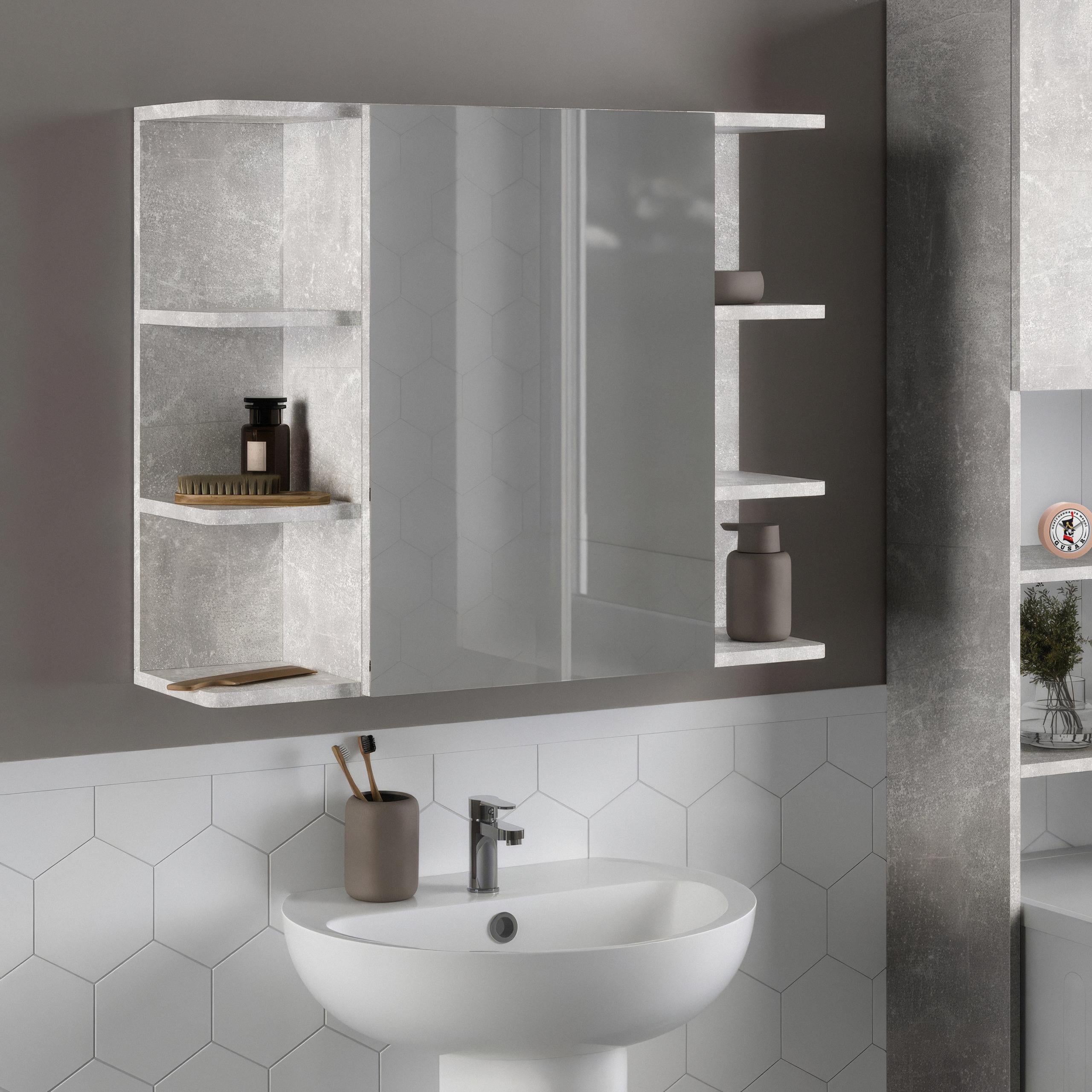 Зеркало с полочками для ванной комнаты F-23 794х212х640 мм Бетон