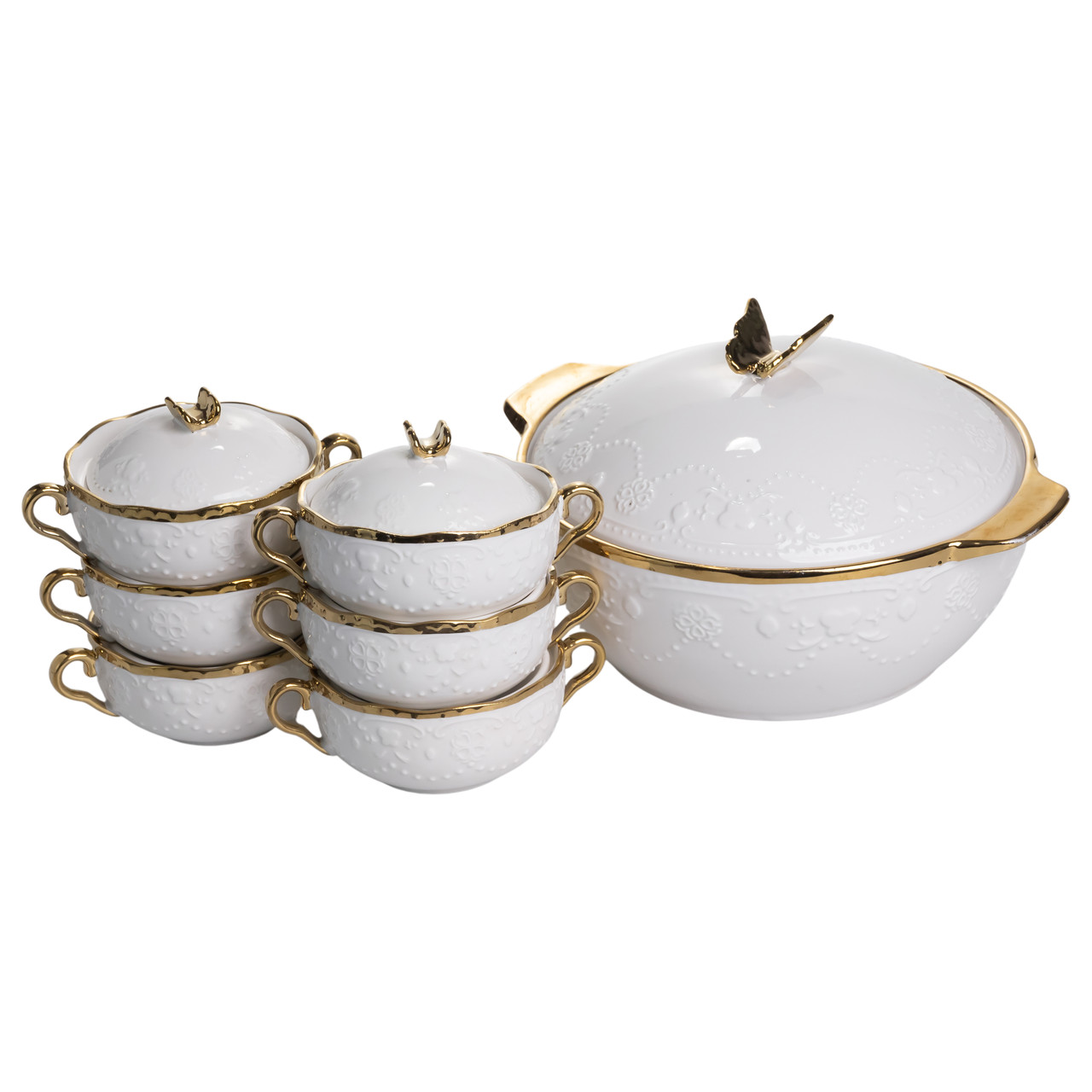 Сервиз суповой фарфоровый Amphora на 6 персон супница 3 л с 6 бульонницами 300 мл 7 предметов Белый/Золотой (SPW-16) - фото 10 Сервиз суповой фарфоровый Amphora на 6 персон супница 3 л с 6 бульонницами 300 мл 7 предметов Белый/Золотой (SPW-16) - фото 10
