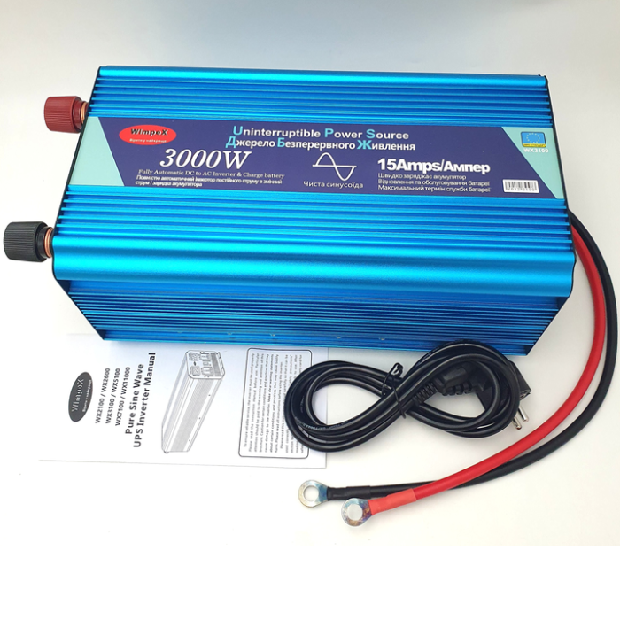 Автомобильный инвертор Power Inverter Wimpex WX-3100 с зарядкой аккумулятора чистая синусоида с 12-220 В 3000W