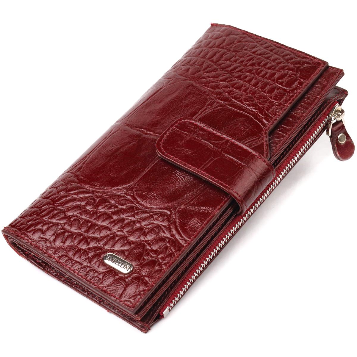 Кошелек женский из натуральной кожи Canpellini Wallet 21644 вертикальный под крокодила Бордовый (55423)
