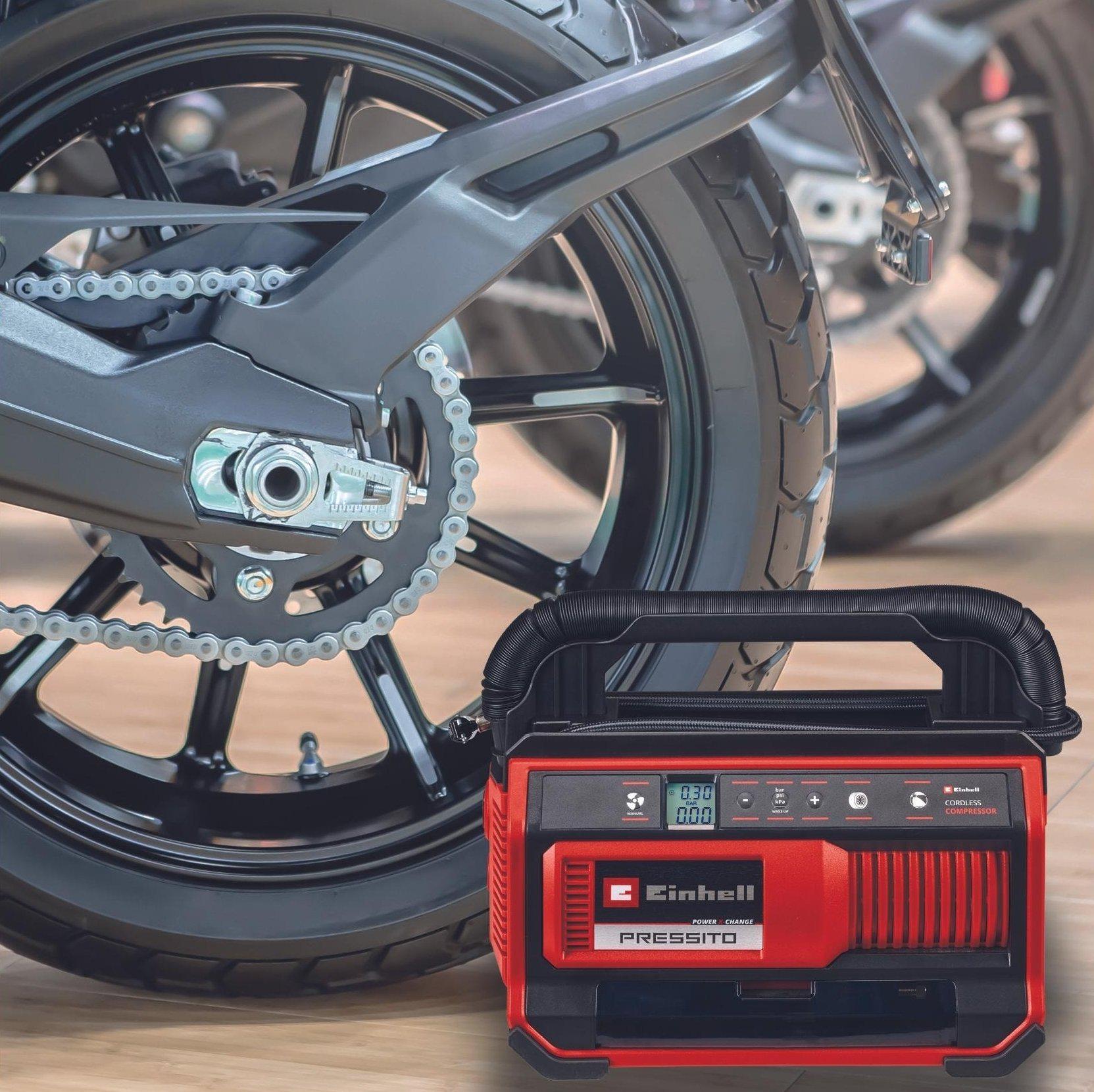 Компрессор воздушный аккумуляторный Einhell PRESSITO 18/25 с ручкой для переноски 10,5 бар без АКБ и ЗУ (4020420) - фото 4 Компрессор воздушный аккумуляторный Einhell PRESSITO 18/25 с ручкой для переноски 10,5 бар без АКБ и ЗУ (4020420) - фото 4