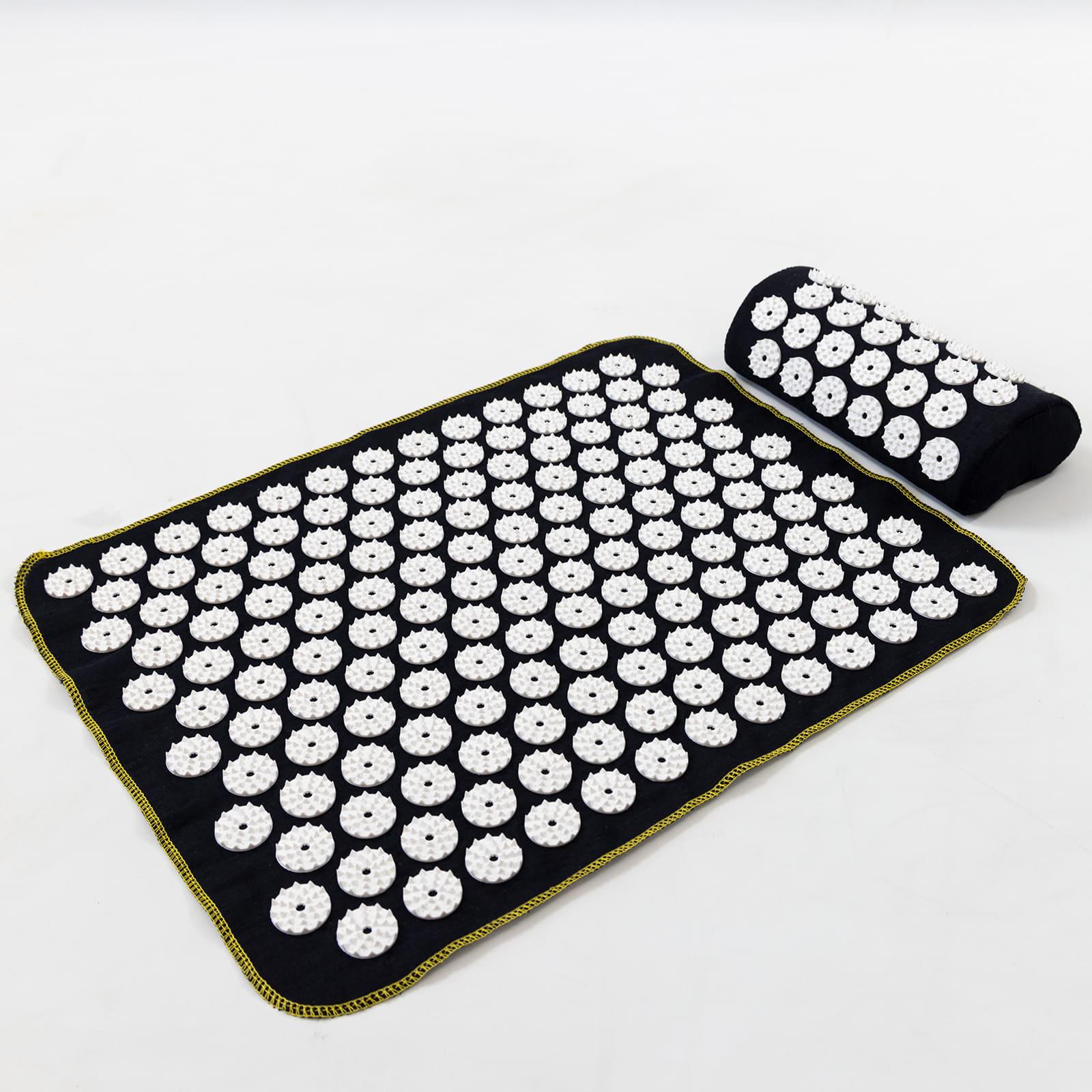 Массажный коврик OSPORT аппликатор Кузнецова и валик массажер для спины/шеи/ног/стоп/головы/тела Черно-белый (n-0141)