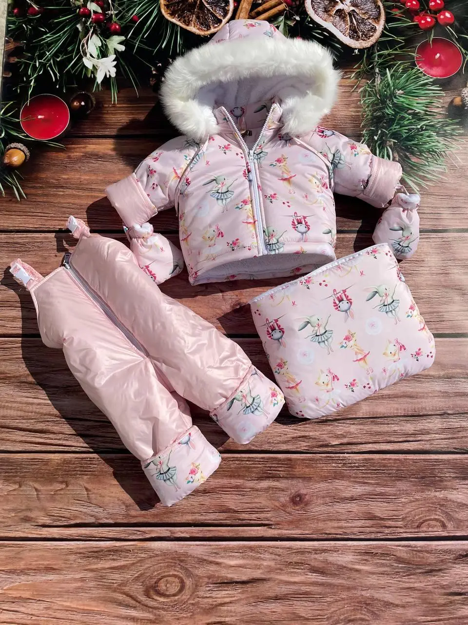 Комбінезон дитячий зимовий трансформер до двох років 3в1 Рожевий (969)
