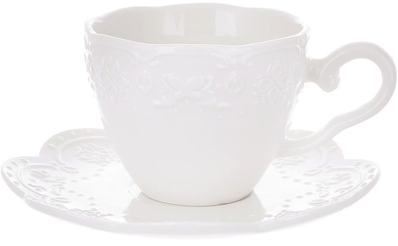 Сервиз для чая и кофе фарфоровый 4 чашки с блюдцами 180 мл Белый