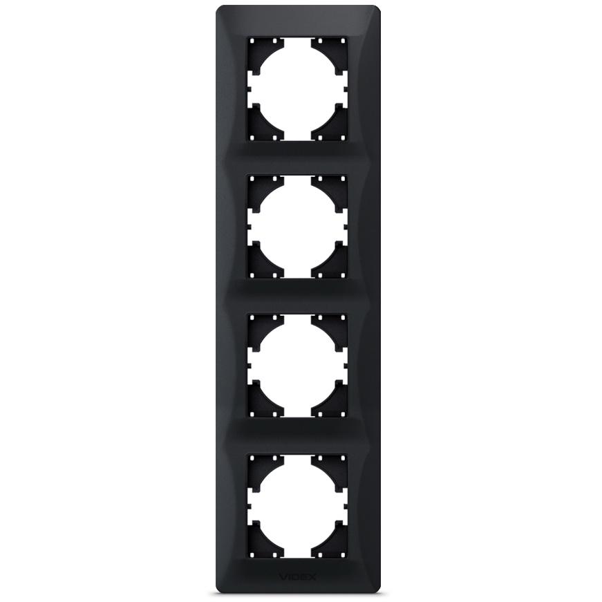 Вертикальная пластиковая рамка на 4 поста Videx Binera VF-BNFR4V-BG Черный графит