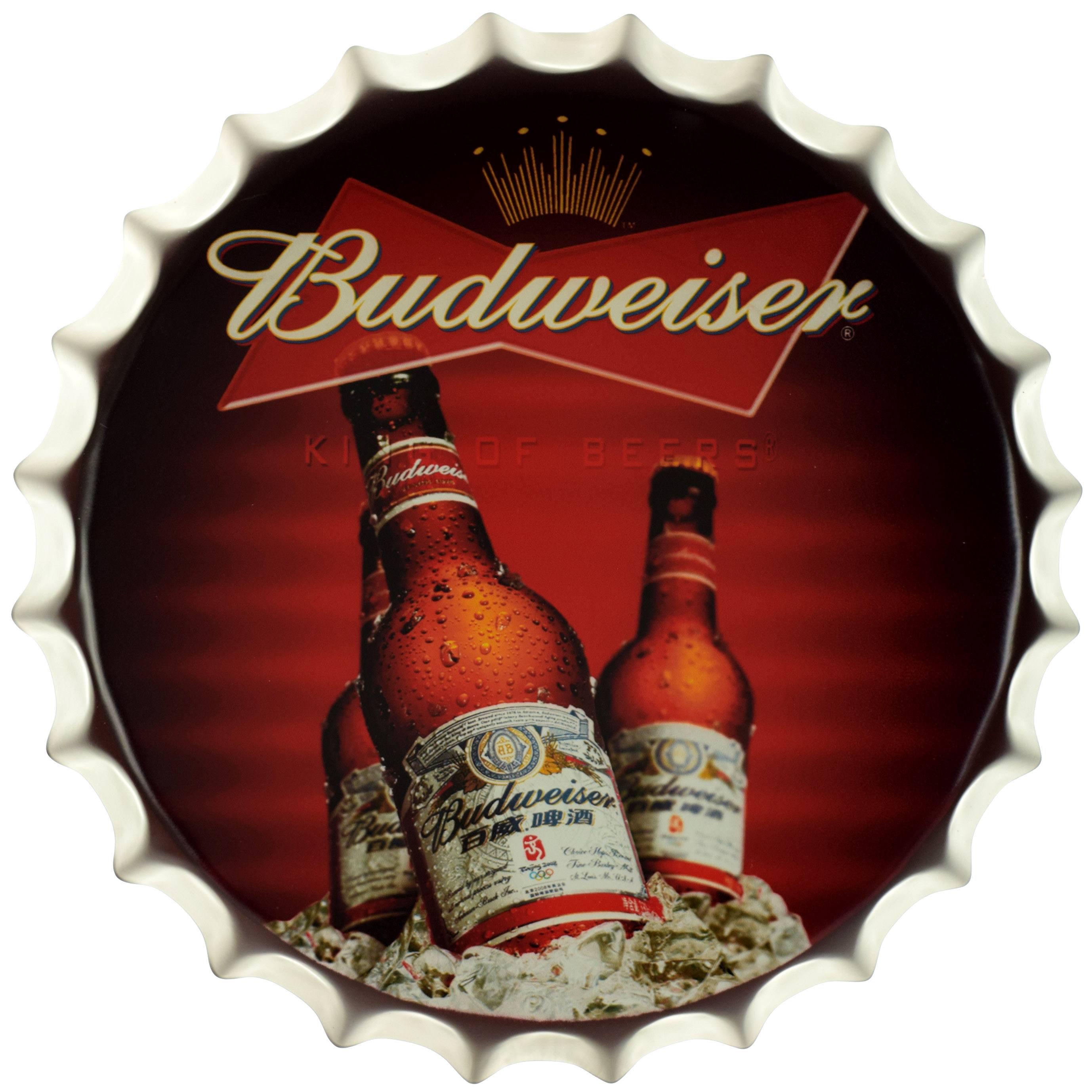 Табличка металева Budweiser Холодне Пиво кришка 35 см