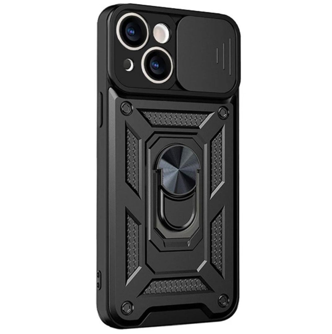 Чехол противоударный Primo Shockproof для Apple iPhone 15 с подставкой и шторкой камеры Black (2833028904)