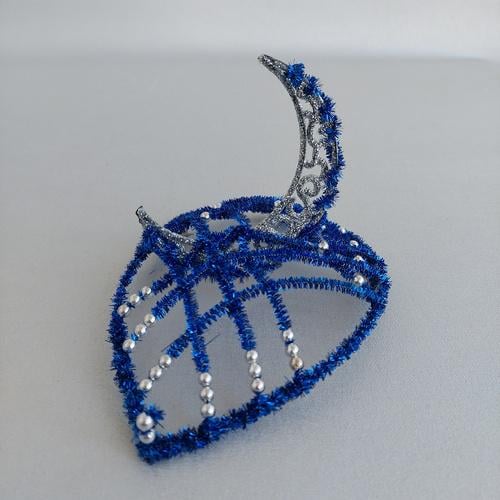 Диадема-корона новогодняя из мишуры Луна ручной работы 19х14х8 см Синяя (210121)