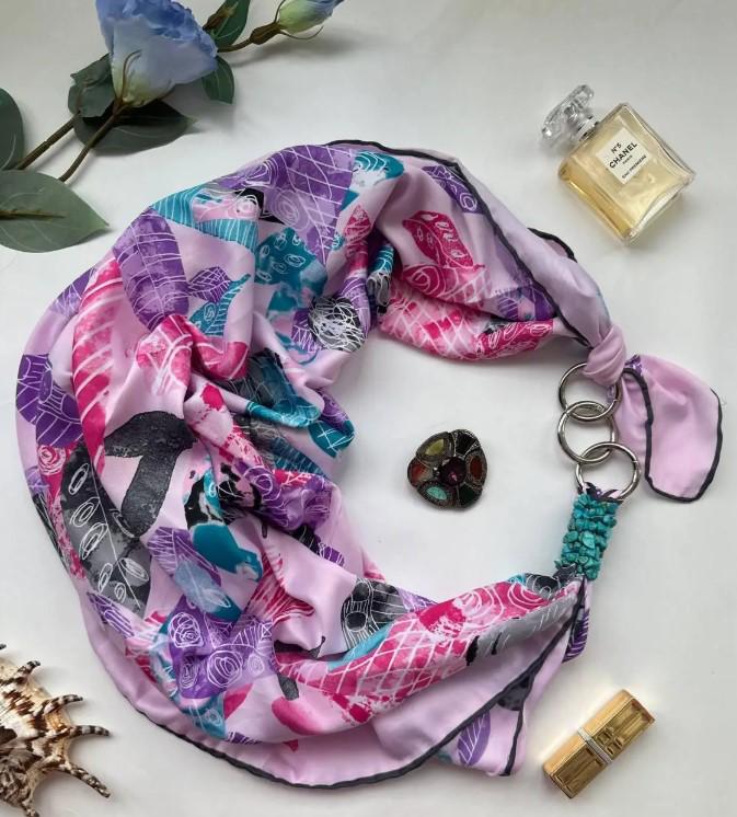 Хустка шовкова My Scarf оздоблена камінням 90х90 см Бірюзовий