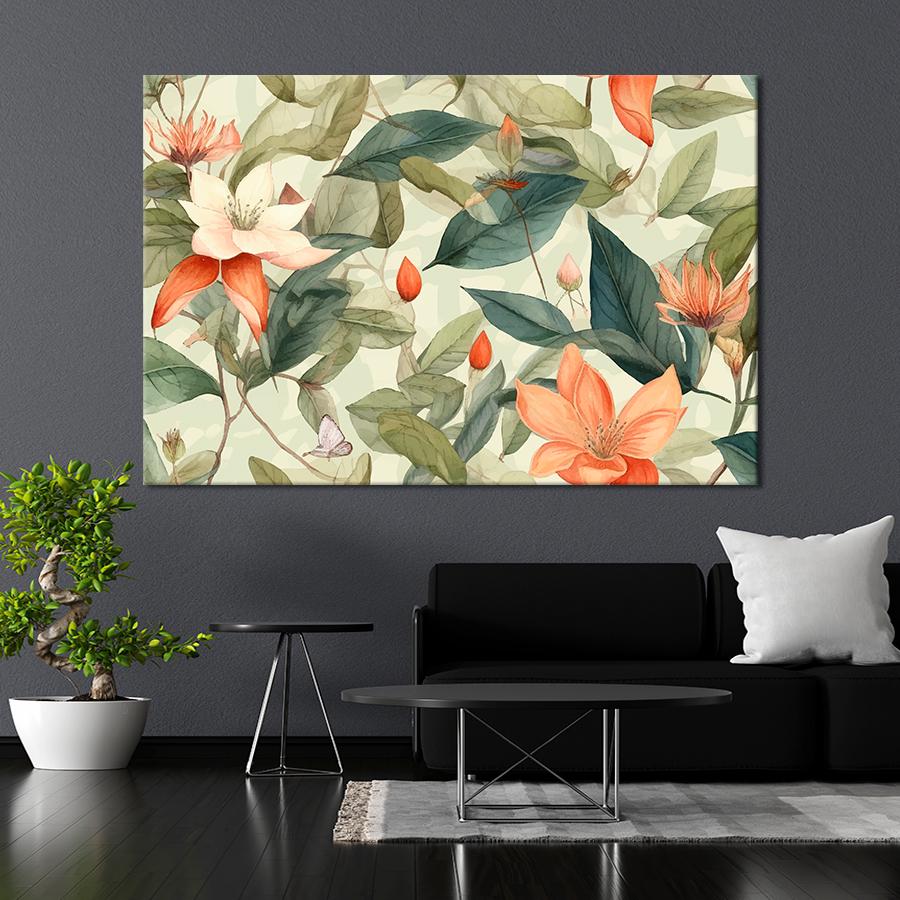 Картина на холсте Цветы и листья 80x54 см (V568-1_L)