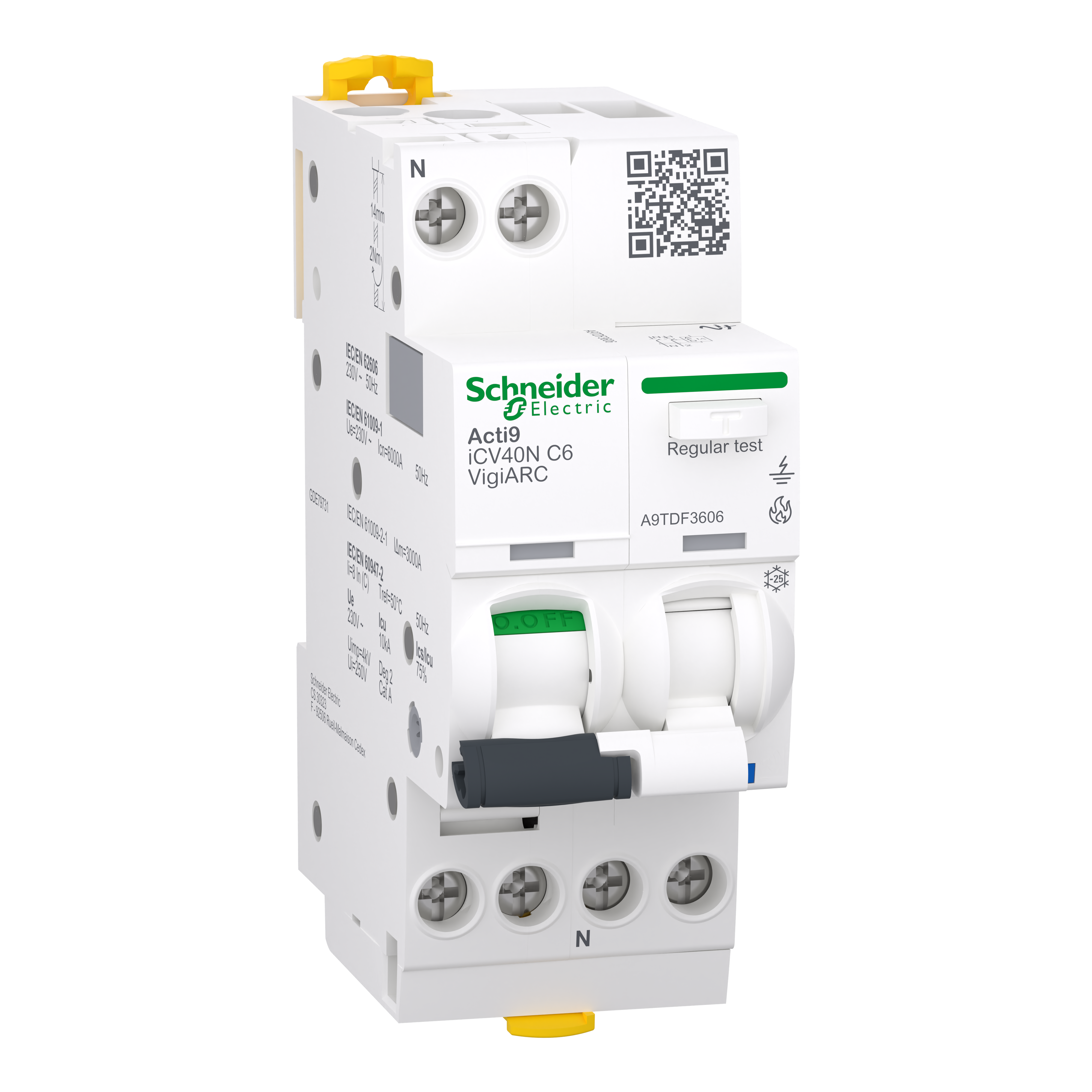 Дифференциальный выключатель Schneider Electric iCV40N 1P+N 6A 30мА 10кА C тип A-SI с УЗДП (A9TDF3606)