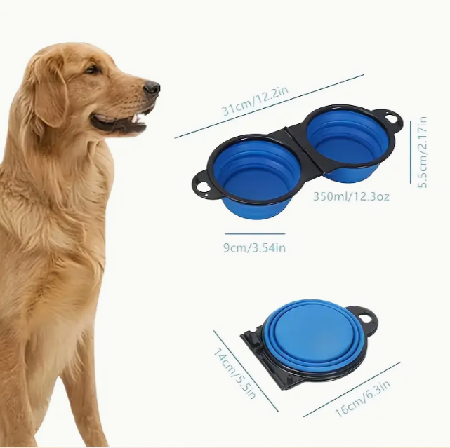 Миска для домашних животных складная двойная для корма и воды портативная силиконовая (2005) - фото 3 Миска для домашних животных складная двойная для корма и воды портативная силиконовая (2005) - фото 3