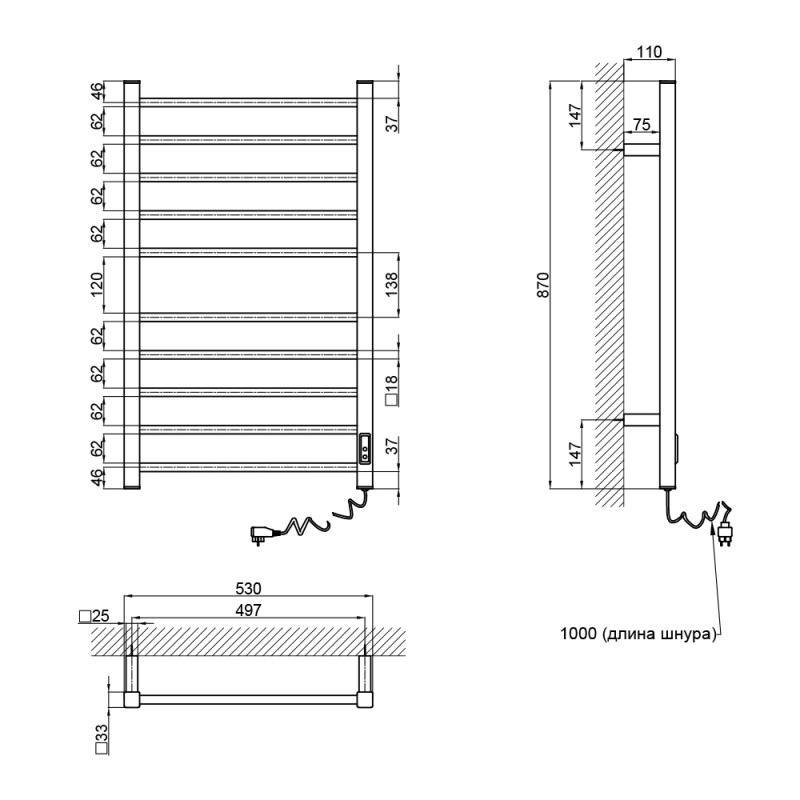 Рушникосушарка електрична Qtap Evia 11121S BLA (SD00041460) - фото 2