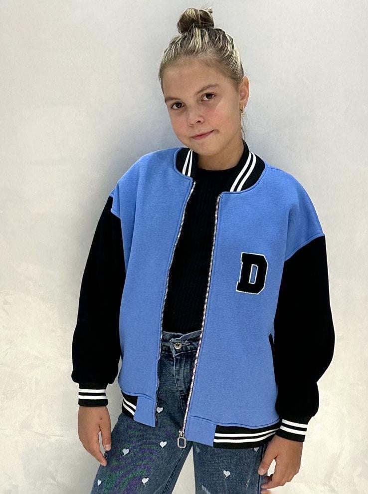 Бомбер для девочки утепленный 0708 140 см Синий (157551)
