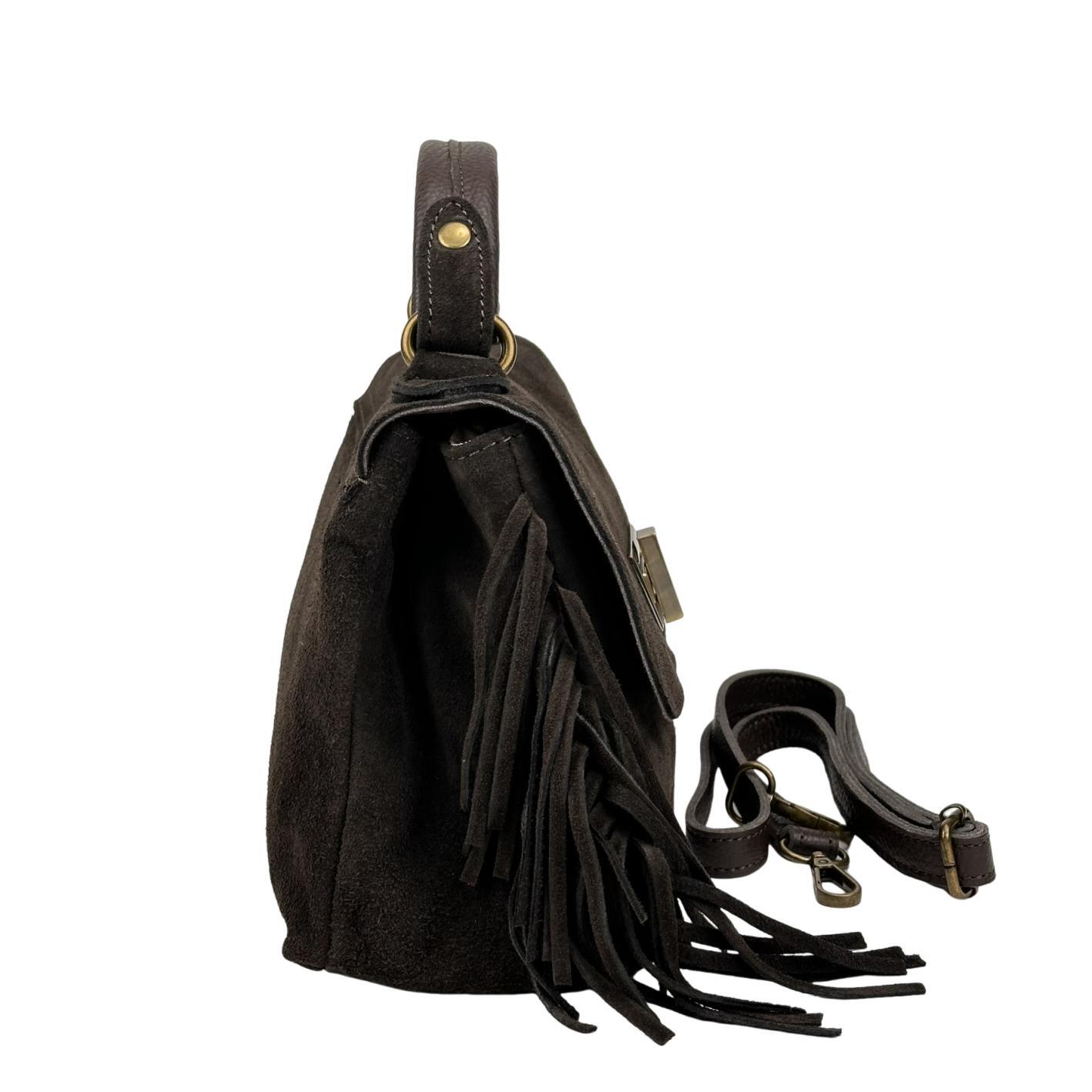 Жіноча сумка крос-боді Royal Bag F-IT-7858DB замшеве з бахромою Шоколадний (8158) - фото 5 Жіноча сумка крос-боді Royal Bag F-IT-7858DB замшеве з бахромою Шоколадний (8158) - фото 5